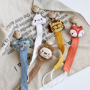 Cadena de <span class=keywords><strong>tela</strong></span> suave para chupete de bebé con mordedor de ganchillo de animales adorables, clip seguro y suave para recién nacidos - Product Image 1