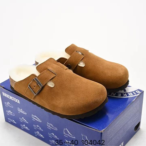 Sandales plates en fourrure douillette d'<span class=keywords><strong>hiver</strong></span> pour femmes, style <span class=keywords><strong>Birkenstock</strong></span>, semelle épaisse, chaussures de plateforme, pantoufles - Product Image 1