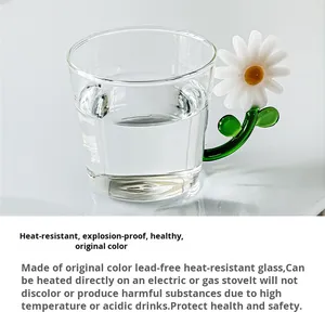Juego de Tazas de Agua de Vidrio Borosilicato Aislado de Alta Gama, Transparente, con Asa, Resistente a Altas Temperaturas, para el Desayuno y Café en el Hogar - Product Image 4