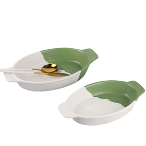 En gros En Vrac Vert Porcelaine Décorative Gratins En Céramique Cuisson Casseroles avec Poignées - Product Image 1