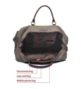 Échantillon gratuit Sac de voyage fourre-tout surdimensionné personnalisé en toile avec garniture en cuir véritable, sac à bandoulière pour week-end, sac de nuit, bagage à main - Product Image 5