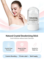 Déodorant Solide Naturel en Cristal, Alun de Potassium aux Extraits de Plantes, Contrôle des Odeurs, Sans Aluminium, Personnalisable OEM/ODM