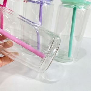 Vaso de Cerveza Transparente para Sublimación de 12oz/15oz con Tapa de Plástico de Color, para Regalos Personalizados, Envío desde Almacén en EE. UU. - Product Image 4