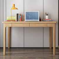 Escritorio Nórdico Minimalista de Madera Maciza de Caucho, Color Natural, Mesa de Trabajo para Oficina en Casa con Cajón, Mesa de Estudio para Computadora Portátil