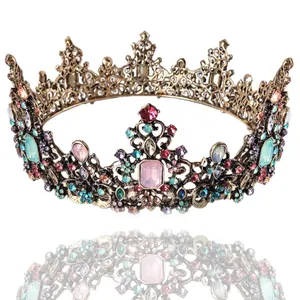Children Vintage Multi-colors Copper Alloy Crown Embellishment Jewelry Fashion Pageant Royal Crown Wedding Jewelry Accessories