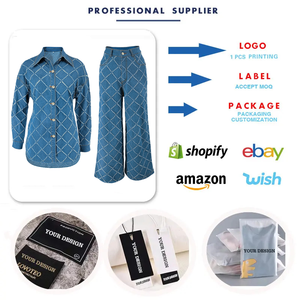 Y218571 Trendy 2-teilige Jeans-Sets für Damen Langarm-Quastengitter-Jeans bluse und Jeans-Jeans-Set-Outfits für Damen - Product Image 4