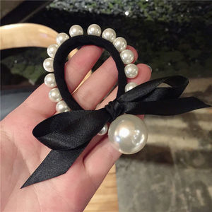<span class=keywords><strong>Cintas</strong></span> elásticas Para El Pelo con lazo de perlas Para mujer, coleteros negros Para El Pelo, coletero elegante, Cinta Para El Pelo - Product Image 3