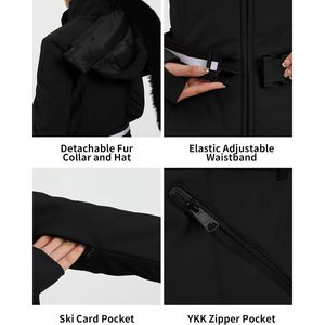 Veste de ski pour femme sur mesure, coupe ajustée, imperméable, isolée, avec capuche en fourrure, coupe-vent, duvet de canard, vêtements d'hiver - Product Image 5