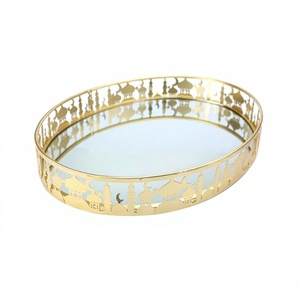 Metal And Glass Islamic Chocolates <b>Tray</b> Highest Quality Oval Shape Dessert Ramadan <b>Tray</b> For Hotel Accessories - Product Image 1