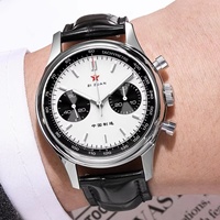 Montre-bracelet Red Star Panda pour homme, chronographe mécanique 1963, bracelet en cuir, mouvement Seagull ST1901, 40 mm, lumineuse