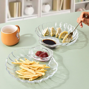 Wishome <span class=keywords><strong>Assiette</strong></span> à raviolis <span class=keywords><strong>en</strong></span> <span class=keywords><strong>verre</strong></span> <span class=keywords><strong>en</strong></span> forme de coquille avec <span class=keywords><strong>compartiment</strong></span> intégré pour sauce, plat de service élégant pour raviolis et apéritifs - Product Image 2
