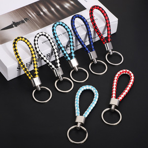 Creative handmade woven PU leather rope keychain accessories leather key rings car pendants <b>small</b> <b>gifts</b> wholesale - Product Image 3