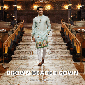 Men Digital Print <b>Kurta</b> Pathani Chikan Style Traditional <b>Indian</b> Pakistani Tunic Knee-Length Party Wear - Product Image 2