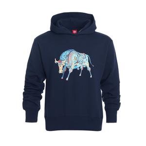 Felpa con Cappuccio Originale LUSHANGHAI con Stampa Toro Meccanico Blu - 100% Cotone, Vestibilità Ampia, Stampa Animale per Outfit Autunnali - Product Image 5