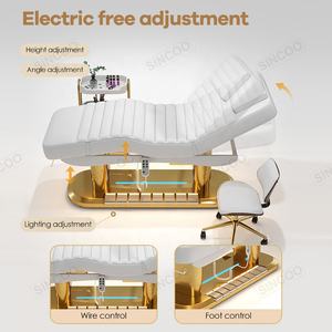 Camilla de Masaje Eléctrica de Lujo Reclinable de Cuero Sintético Blanco con 3 Motores para Tratamientos, Mobiliario Exclusivo para Salón de Belleza y Spa - Product Image 3