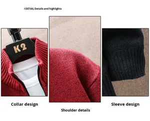 Pulls pour hommes en gros, vêtements en tricot, <span class=keywords><strong>pull</strong></span> <span class=keywords><strong>chaud</strong></span> d'hiver pour hommes, épais, décontracté, fermeture éclair intégrale, col montant, <span class=keywords><strong>pull</strong></span> cardigan tendance - Product Image 5