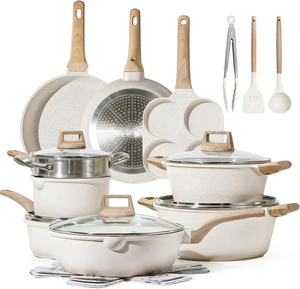 Lot de <span class=keywords><strong>12</strong></span> casseroles de cuisine en aluminium antiadhésives avec manche en bois vente en gros