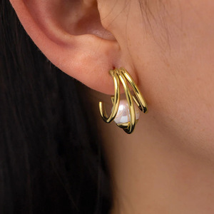 Orecchini geometrici effetto perla da donna, eleganti e semplici, gioielli alla moda per tutti i giorni - Product Image 2