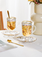 Tasse à café Design personnalisé Classique Plaqué or Moderne Rétro Style turc Tasse à thé en verre avec soucoupe