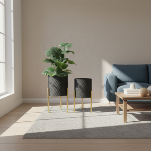 Jardinières modernes en fer blanc avec supports en métal doré, pots d'intérieur <span class=keywords><strong>de</strong></span> 7/9/11 pouces <span class=keywords><strong>pour</strong></span> <span class=keywords><strong>salon</strong></span>, motif vague verticale minimaliste - Product Image 5