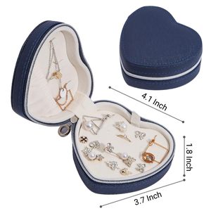 Multifunctional <b>Heart</b>-<b>Shaped</b> Travel Jewelry <b>Box</b>-PU Leather Velvet-Lined Organizer Case Portable Lightweight Jewelry Bags - Product Image 2