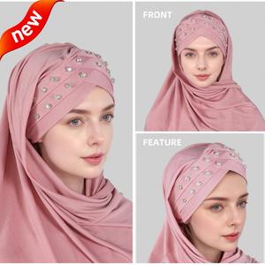 Foulard musulman pour femme, nouveau modèle, couleur unie, orné de strass, à trois couches et à bretelles croisées, style Moyen-Orient, vente en gros - Product Image 2