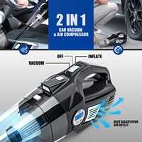 HF7701 Aspirateur portable 4-en-1 avec compresseur d'air numérique et pointe de gonflage, gonfleur de pneus de voiture sans fil, mini aspirateur de voiture portatif
