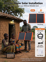 Kit de panneaux solaires monocristallins noirs portables 60W à une rangée et 2 plis pour la recharge de téléphones, ordinateurs portables, banques d'alimentation, camping, VR et marine