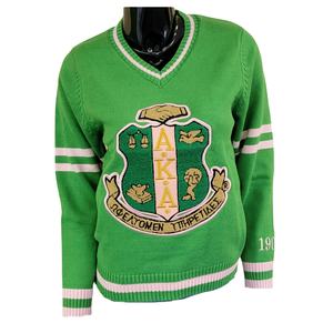 OEM y ODM personalizado de la Hermandad de mujeres con cuello en V de punto de cable de ropa de punto Chenille cuello en V Varsity Sweater - Product Image 1