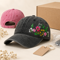 Casquette de baseball brodée florale pour femme, style vintage, en coton lavé, ajustable, pour jardin et extérieur, protection solaire