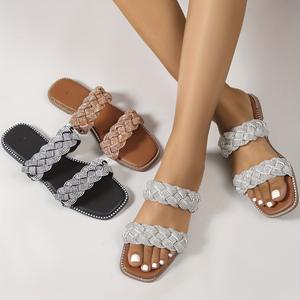 Sandalias de Verano Estilo Playa, Moda Americana, Multifuncionales para Exteriores, para Mujer, Parte Superior de Cuero Genuino, Diseño Evergreen - Product Image 1