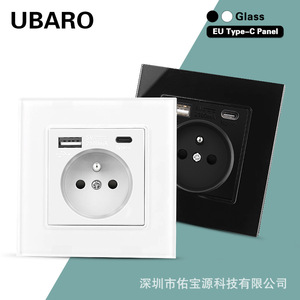 86 Type French Recessed Wall Socket With Usb <b>Port</b> 16A Ac220 Voltage Tempered Glass Panel For Home Office Use - Product Image 3