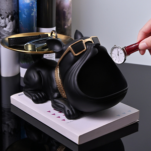 Statue et sculpture de chien Bouledogue français à grande gueule avec boîte de rangement pour porte-clés, figurine d'animal en résine, décoration de table pour la maison - Product Image 3