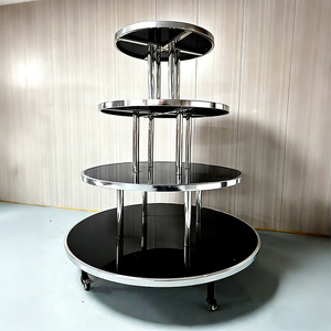 Exhibidores Circulares Móviles de Acero Inoxidable con Estantes de Madera, Servicio OEM/ODM para Boutiques y Salas de Exhibición, Venta Directa de Fábrica - Product Image 3