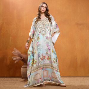 Wholesale Designer Turkish Style <b>Kaftan</b> Women Polyester Handmade Batwing Sleeves V Neck Regular Fit Flared Hem Midi Party - Product Image 1