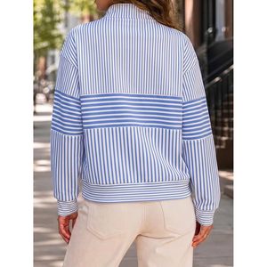 Sudadera Casual Oversize de Manga Larga con Cierre de Cremallera para Mujer, de Poliéster/Algodón, a Rayas, Estilo Jersey, Moda Otoño - Product Image 3
