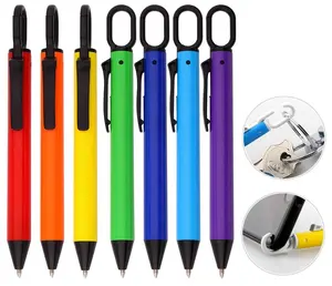 Novelty pen fashion mini ring keychain ballpoint pen with carabiner & phone stand for hotel ball pen with logo printed