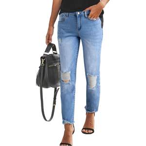 2025 <b>Women's</b> Size 4-18 Pencil Pants Breathable <b>Stretchy</b> Distressed Denim Boyfriend <b>Jeans</b> Zimbaplatinum Skinny Pencil Pants - Product Image 1