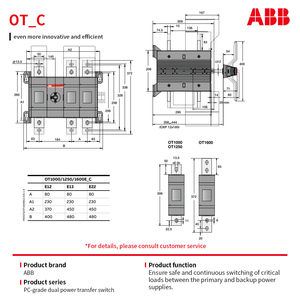 Interruptor de Transferencia Manual Trifásico de 3 Polos A-BB OT1000E03CP, Capacidad de Ruptura de 50kA, Grado PC, Doble Alimentación, 1000-2500A, 10116723 - Product Image 2