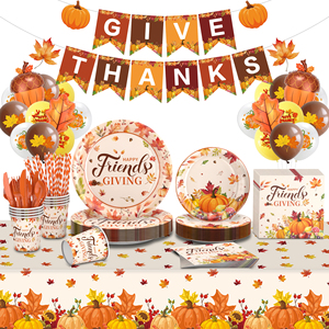Popular Friendsgiving <b>Party</b> Supplies Disposable Paper Plates Cups Napkins Set Pumpkin Fall Tableware for Thanksgiving Dinner - Product Image 1