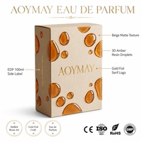 Boîte cadeau de parfum en carton rigide beige mat, laminage mat, fermeture magnétique écologique, logo en résine 3D ambre