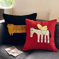 Housse de coussin à imprimé animalier fantaisie style dessin animé, décoration artistique rétro pour canapé et maison