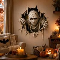 Autocollants muraux d'Halloween en PVC amovibles, directement de l'usine, motifs fantômes et squelettes, pour décorations de fenêtres et de portes de fête