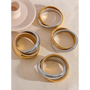 Waterproof Stainless Steel <b>Elastic</b> Thick Metal Punk <b>Bracelet</b> Bangle 18K Gold Fashion Women Trendy Jewelry Bijoux - Product Image 5