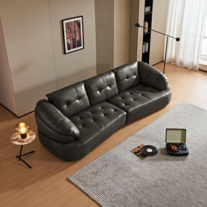 Canapé convertible moderne de haute qualité en cuir, trois places, accoudoirs carrés, structure en bois massif, villa, appartement, salons - Product Image 5