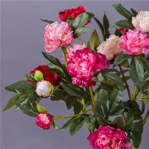 Nuovo Design Economico: Fiore di Peonia Artificiale a 3 Teste in Seta Rosa e <span class=keywords><strong>Rossa</strong></span>, 96cm, per Matrimoni, Pasqua e Natale - Product Image 2