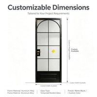 Porte d'entrée en verre trempé sur mesure, cadre fin en aluminium, style français moderne, vente en gros