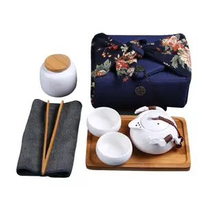 चीनी पोर्टेबल यात्रा चाय का सेट चीनी मिट्टी कुंग फू चाय के बर्तन सहित 1 चायदानी 2 Teacups 1 बैग 1 ट्रे 1 चाय कनस्तर