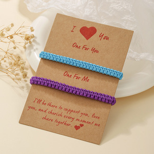Handmade Braided <b>Bracelet</b> Set <b>Couple</b> Friendship Jewelry Valentine Gift Unisex Multi Color Heart Design Card Included - Product Image 4
