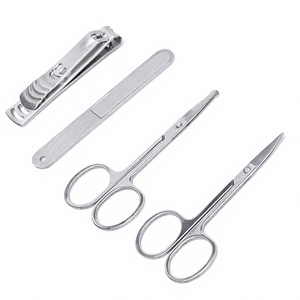 <b>Pink</b> Leather Manual Manicure Set with 9 Stainless Steel <b>Tools</b> CE Certified Class I for Nail Care and Grooming - Product Image 3